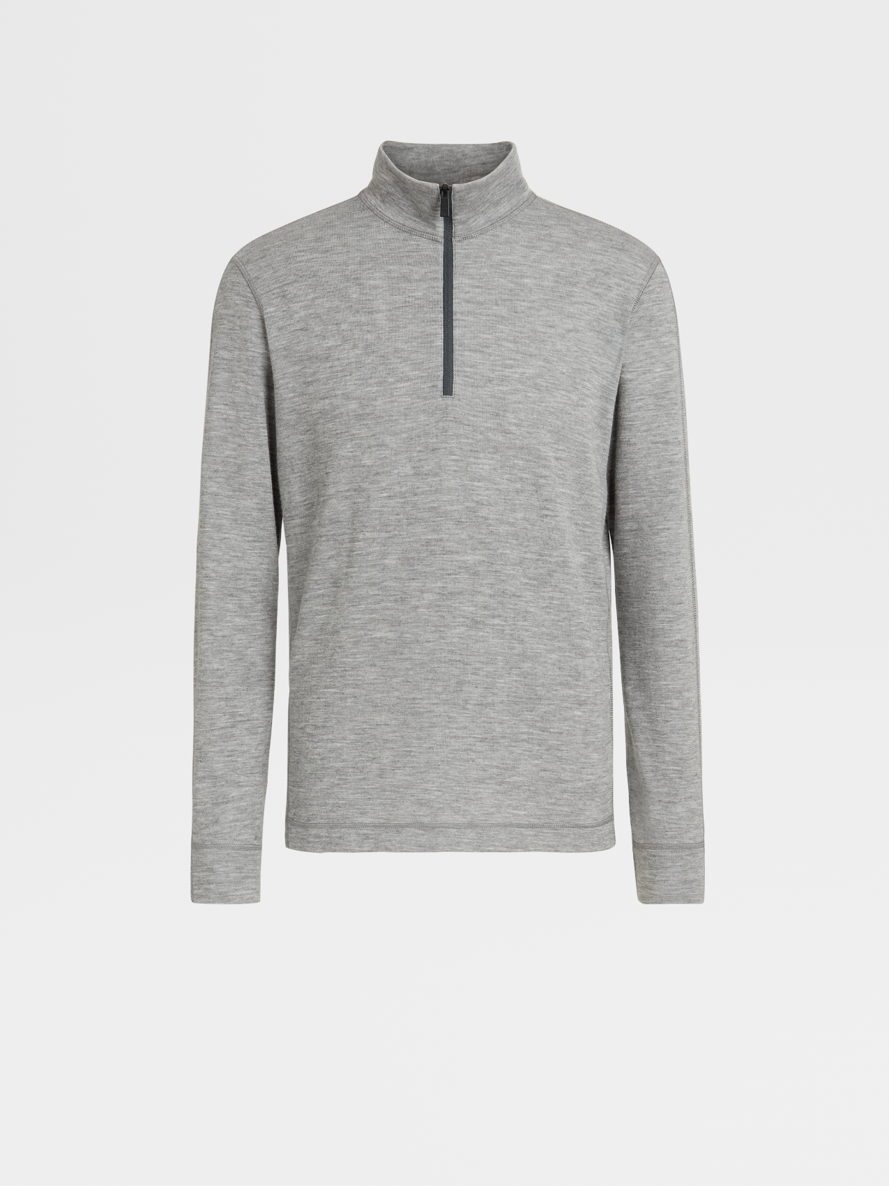 Grey Mélange Cashmere Zip Mock Neck